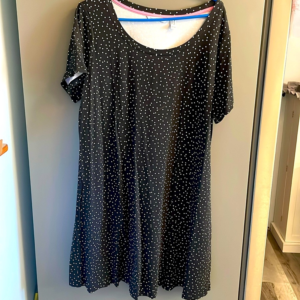Isaac Mizrahi Live Black Polka Dot Short Sleeve T-Shirt Dress 1X A398739